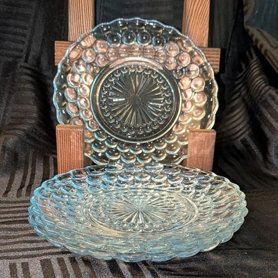 Set Of 4 Vintage Blue Bubble Anchor Hocking Depression Glass 6 3/4''