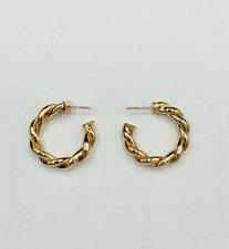 Gold Vermeil Hoop Earrings Sterling Silver 925 Rope Twist 1.15" 5.5mm