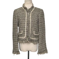 Renfrew brown beige woven fringe zippered jacket blazer size 6