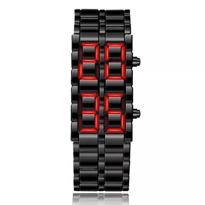 Herren Digitaluhr Vollmetall schwarz rotes LED Display Lava Design Armbanduhr