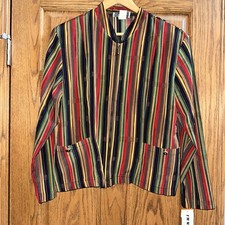 Vtg 80s Colorful Stripe Satin Shirt Jacket Womens XL USA Made Shoulder Pads NWT