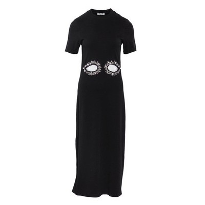 Sandro Kleid Schwarz Strass Gr. 40 FR 42 Damen Strickkleid Lang Maxikleid SFPRO0