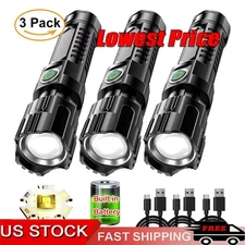 Mini Rechargeable LED Flashlight Tactical Police Super Bright Torch Zoomable US