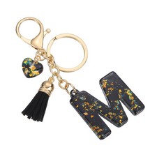 Initial Letter Keychain Cute Letter-M Bling Love Tassel Floral Charm Black