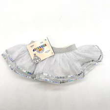 Build A Bear White Tulle Silver Glitter Sequin Tutu Skirt Teddy Girl Clothes NWT