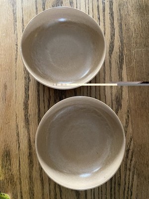 Vintage Agatized Wood Salad Bowls Set Of TWO ElLINGER'S Tan/Beige 5.75''