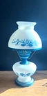 VTG White Milk Glass Pyrex-Style #22 Lamp  Blue Onion Flower Stencil