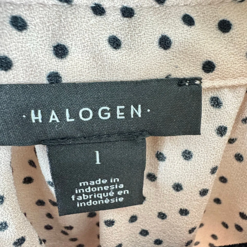 Blusa halógena rosa negra moteada con volantes cuello redondo manga larga abotonada XL Foto 4 de 4