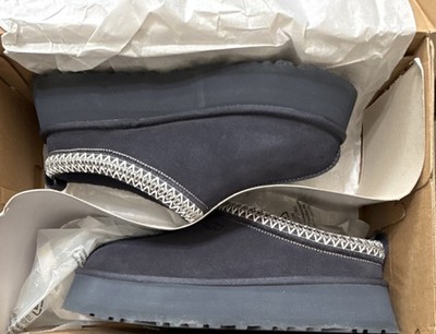 UGG Tazz Platform Suede Embroidered Slip On Slippers Navy Women's Size 9