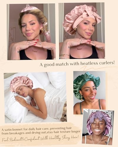 Silk Bonnet for Sleeping Women Satin Bonnet Double Layer Large Blush Pink - Picture 6 of 7