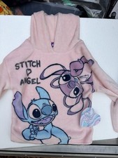 Disney Lilo  Stitch Girl's Pink Faux Fur Sherpa Hoodie Stitch  Angel size m 10