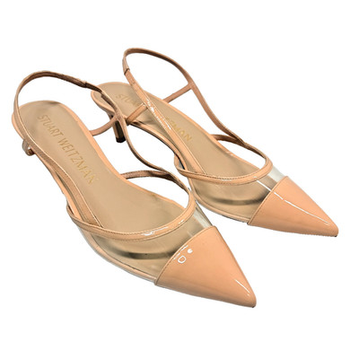 Stuart Weitzman Mondrian Slingback Pumps Nude Patent Clear 50mm Heel 9.5 NWOB