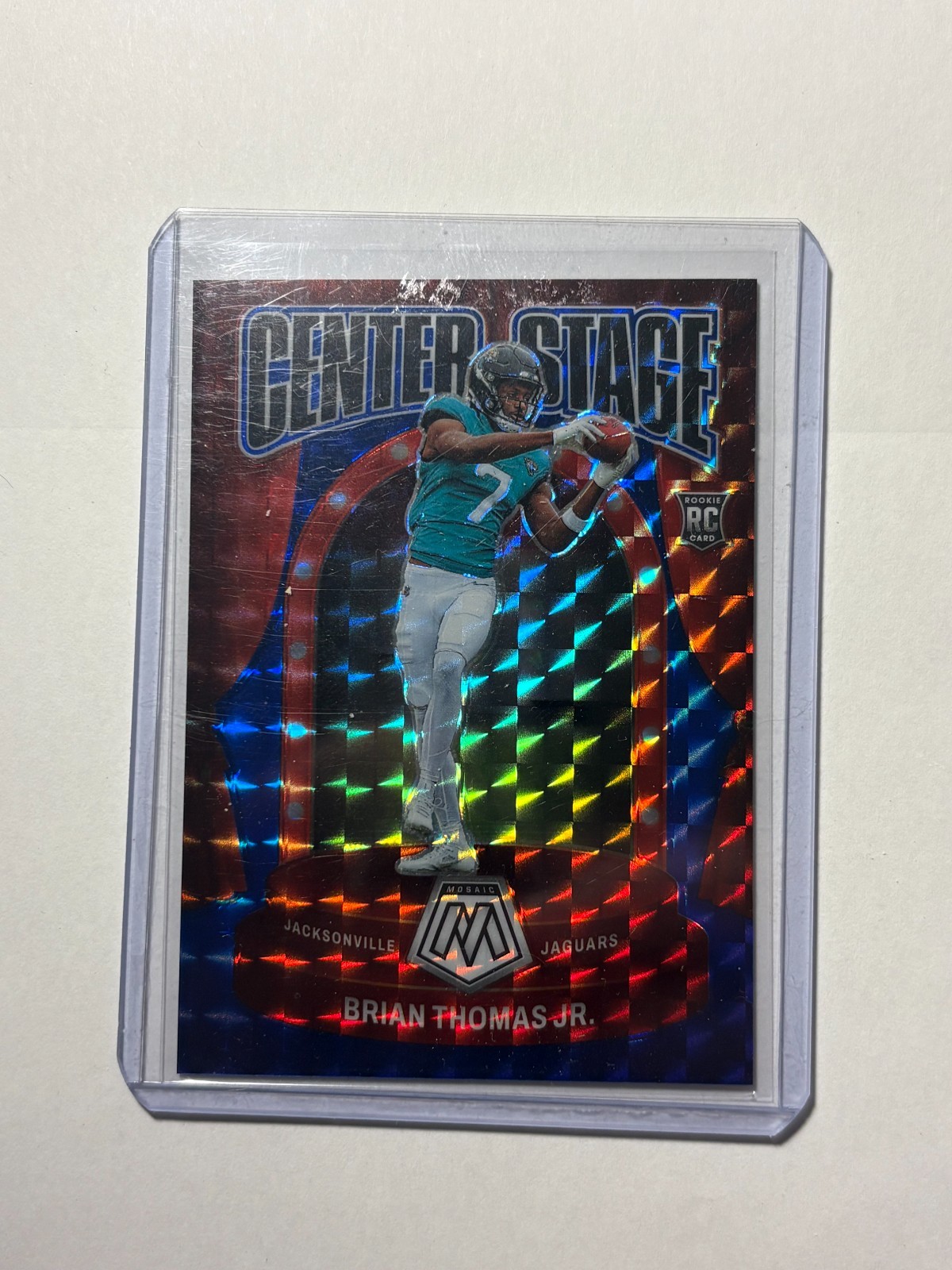 Brian Thomas Jr 2024 Panini Mosaic Rookie Center Stage Blue Mosaic #/99