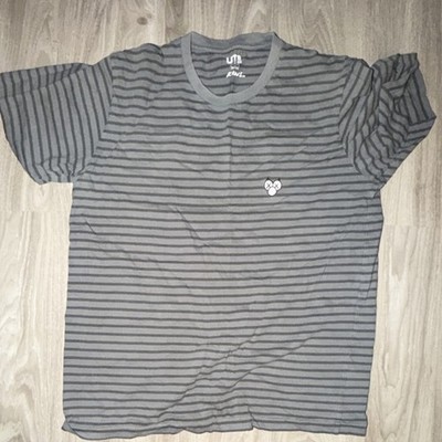 Uniqlo KAWS x Uniqlo Gray Striped Bear Embroidery Crew Neck Men's T-Shirt Size L