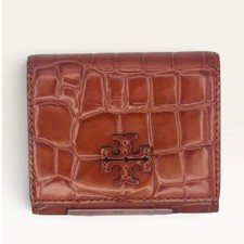RARE 235 Tory Burch Britten Embossed Crocodile Bifold wallet Amber Brown