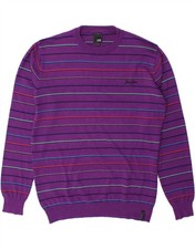 JACK  JONES Mens Crew Neck Jumper Sweater XL Purple Striped GU01