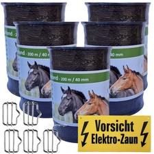 Weidezaunband 40 mm  12 Niro +5 Verbinder+1 Warnschild  1000 m braun