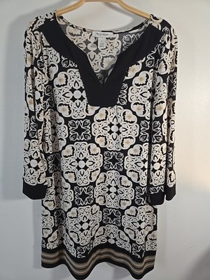 White House Black Market Liquid Knit Tunic Long Top Blouse Size L 3/4 Sleeve