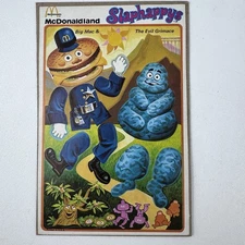 Vintage 1970 McDonaldland Slaphappy Big Mac & Evil Grimace Rub On Transfer Sheet