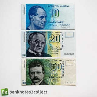FINLAND: Set of 3 Finnish Markkaa Banknotes.