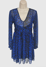 MICHAEL KORS Womens Skater Knee Length Dress Size 0 Blue Chiffon V-Neck  195P