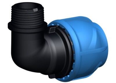 Raccordo a gomito in plastica PE da 32 mm a 32 mm per tubi in PPR, PE