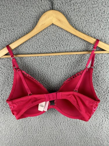 NEW Victoria's Secret Push-Up Pigeonnant Bra 32D Dark Pink Red Laced Floral - Picture 5 of 6