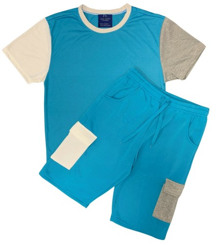 Men’s 2-piece Short Set Crew neck T-Shirt with Matching Cargo Shorts - Afbeelding 1 van 8