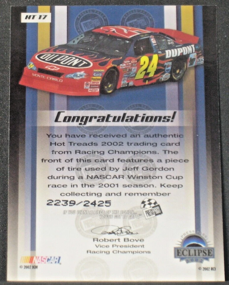 Jeff Gordon 2002 Press Pass Hot Treads Race Used 2001 Tire #HT17 (2239/2425) - Image 2 of 2