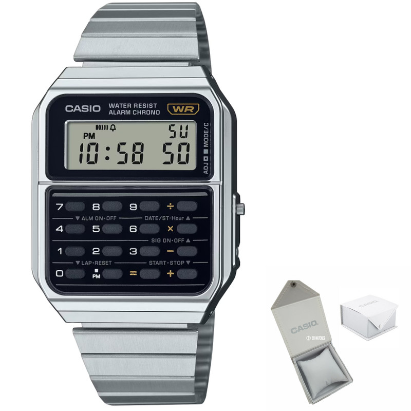 CASIO Vintage Series CA-500WE-1A Silver Calculator Stainless Steel Watch