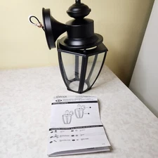 Patriot Lighting Outdoor Wall Light black metal & glass 12" x 7" M2