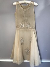 Authentic Vintage 1920s Ivory Beaded Silk Crepe Flapper Dress