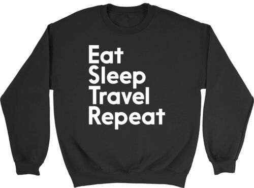 Mens Womens Jumper Eat Sleep Travel Repeat Sweatshirt Holiday Touring Gift - Picture 1 of 5