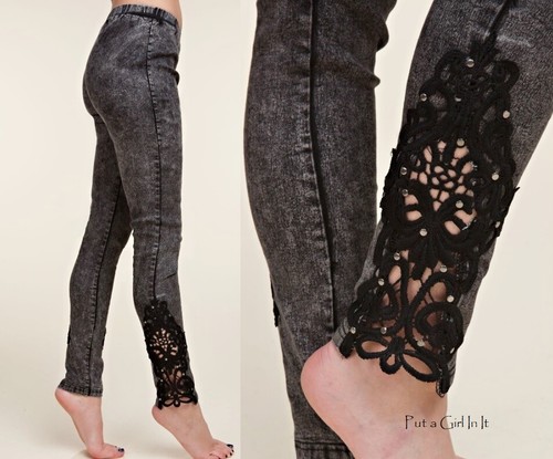 VOCAL PLUS SIZE Womens BLACK LACE BLING 