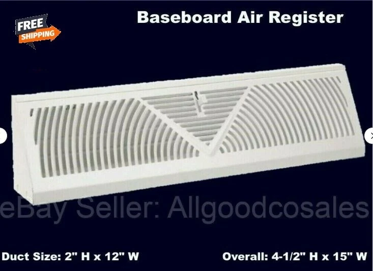 Baseboard Air Register Diffuser 2u0026#034; x 12u0026#034; 1-piece Multipattern  White w/ Damper | eBay