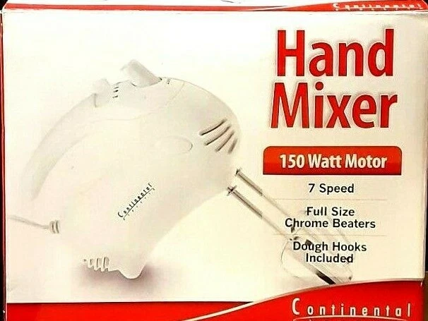 Continental Electric Hand Mixer With Beaters and Dough Hooks Model CE22811 NIB
Opens in a new window
