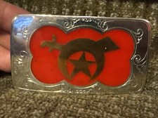 Vintage SHRINERS RED Inlaid Western Cowboy Belt Buckle