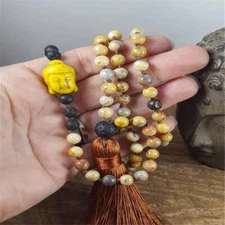 Natural Crazy agate Lava Stone Buddha Beads Bracelet Sacred Taseel Dark Matter