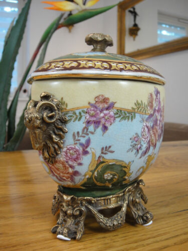 Scatola con coperchio porcellana bronzo vaso con coperchio antica urna coppa barattolo sfarzoso vaso conchiglia - Foto 4 di 9