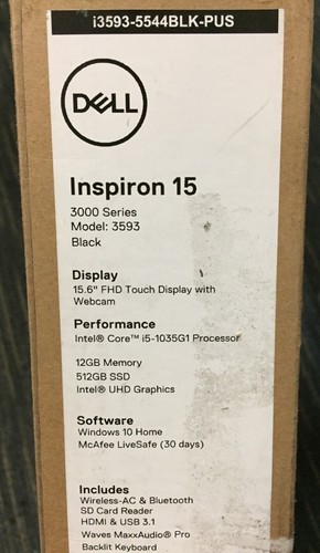 Dell Inspiron 3593 15.6" Touchscreen Laptop/i5-1035G1/12GB Ram/512GB SSD/Win10 - Picture 4 of 15