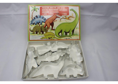 1981 Fox Run Prehistoric Monster Dinosaur Cookie Cutters, 6 Pieces w/ Box 