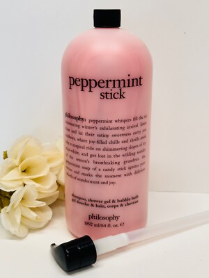 Philosophy PEPPERMINT STICK Shampoo, Shower Gel & Bubble Bath 64 oz SEALED