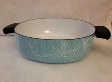 Vintage MCM 1950's "Serendipity" Turq/Black/Wht Spaghetti Drizzle 8" Dutch Oven