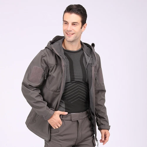 Giacca a vento tattica uomo soft shell giacca esercito jacket cappuccio tempo libero ~ - Foto 60 di 65
