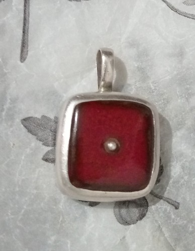Maria Rozanska Modernist 925 Silver Hallmarked Pendant Red Ceramic Vintage - Picture 2 of 8