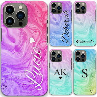 Personalised Initials Phone Case For Motorola C/E4/G6/G7 Pink Marble Hard Cover