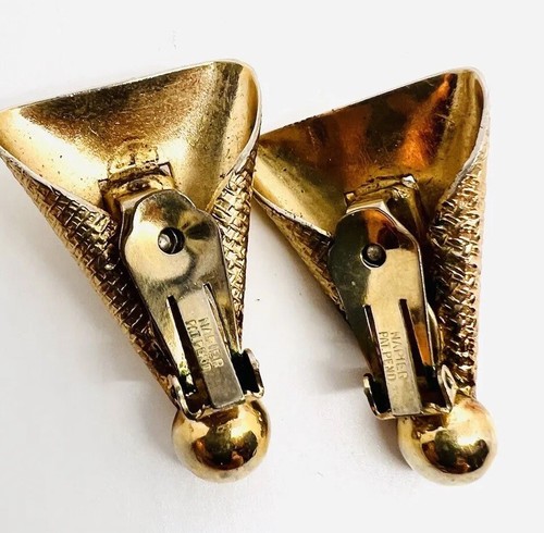 Orecchini NAPIER incisi cesto intreccio e topazio strass firmati gioielli vintage - Foto 8 di 8