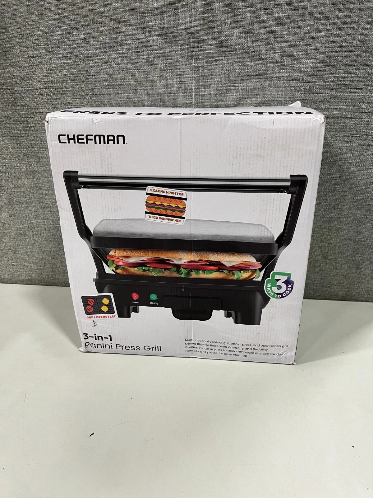 3-in-1 Electric Panini Press &Grill 4-Slice Non-Stick Press Opens Flat for Grill