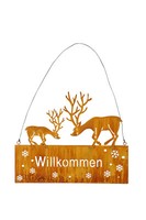 Schild HäNger Willkommen Hirsch Garten Metall Dekoration Weihnachten Winter Rost