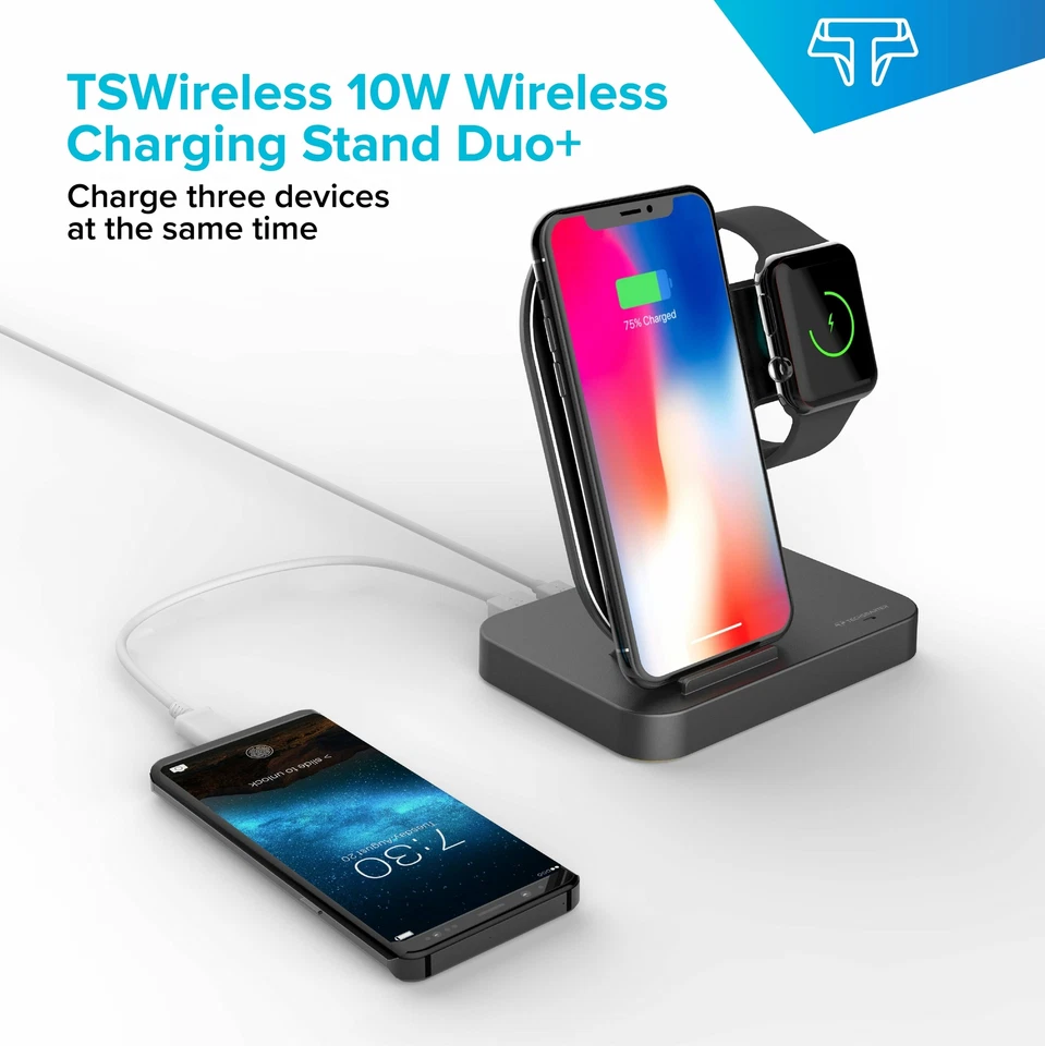 Techsmarter Wireless Charging Station Dock for iPhone, Apple Watch + USB-A Port - Image 3 of 4